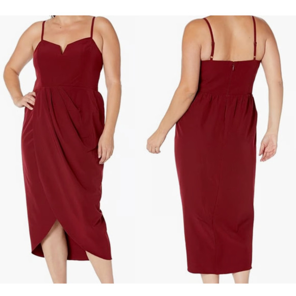 NWT City Chic Sassy V Ruby Red Tulip Hem Straps Midi Dress Plus Sz 24/XXL - Picture 1 of 7